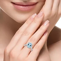 Effy Final Call Womens Genuine Blue Aquamarine & 1/10 CT. T.W. Natural Diamond 14K White Gold Oval Cocktail Ring