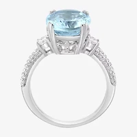 Effy Final Call Womens Genuine Blue Aquamarine & 1/10 CT. T.W. Natural Diamond 14K White Gold Oval Cocktail Ring