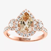 Effy Final Call Womens Genuine Pink Morganite & 1/4 CT. T.W. Natural Diamond 14K Rose Gold Pear Halo Side Stone Cocktail Ring