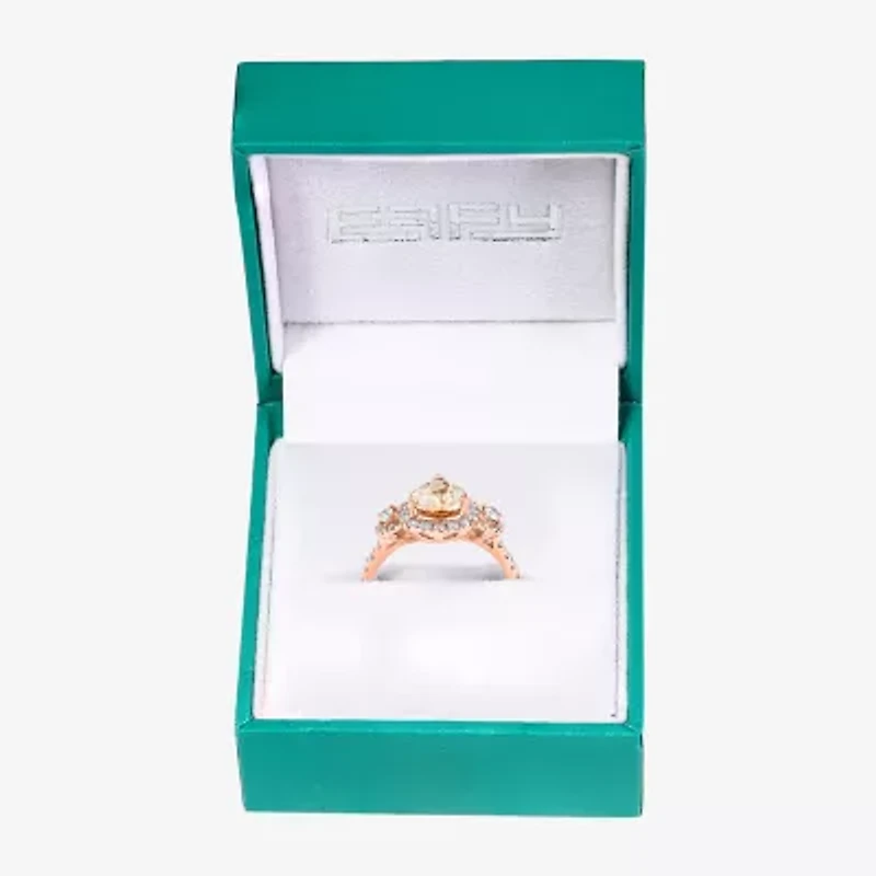 Effy Final Call Womens Genuine Pink Morganite & 1/4 CT. T.W. Natural Diamond 14K Rose Gold Pear Halo Side Stone Cocktail Ring