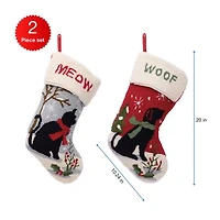 Glitzhome 20" Cat & Dog Hooked Christmas Stocking - Set of 2
