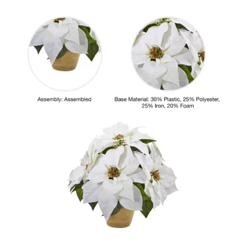 Nearly Natural Poinsettia Ceramic Vase Christmas Tabletop Decor