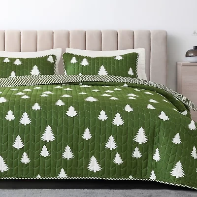 Linery Lodge Green Trees Reversible Quilt Set