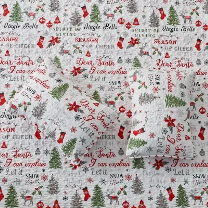 Linery Christmas Holiday Reversible Quilt Set