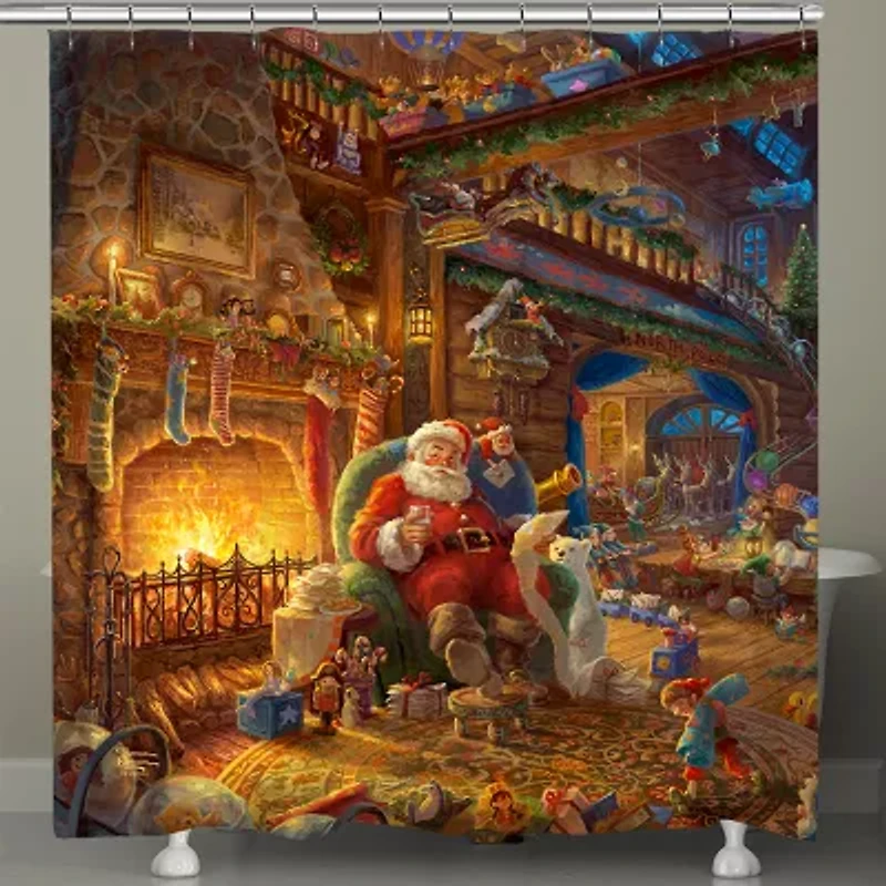 Thomas Kinkade Santa'S Workshop Shower Curtain