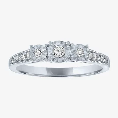(G-H / Si2-I1) Womens 1/6 CT. T.W. Lab Grown White Diamond Sterling Silver Round 3-Stone Promise Ring
