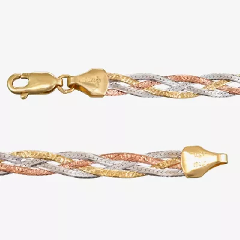 Made in Italy Womens 14K Tri-Color Gold 7.5 Inch Solid Herringbone Chain Bracelet