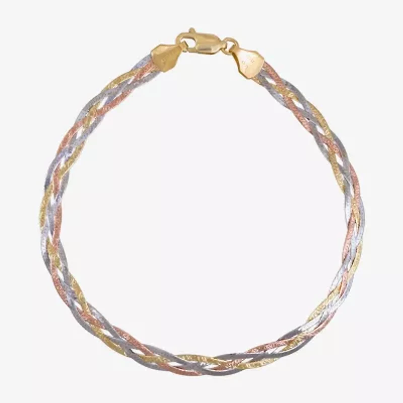 Made in Italy Womens 14K Tri-Color Gold 7.5 Inch Solid Herringbone Chain Bracelet