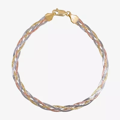 Made in Italy Womens 14K Tri-Color Gold 7.5 Inch Solid Herringbone Chain Bracelet