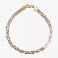 Made in Italy Womens 14K Tri-Color Gold 7.5 Inch Solid Herringbone Chain Bracelet