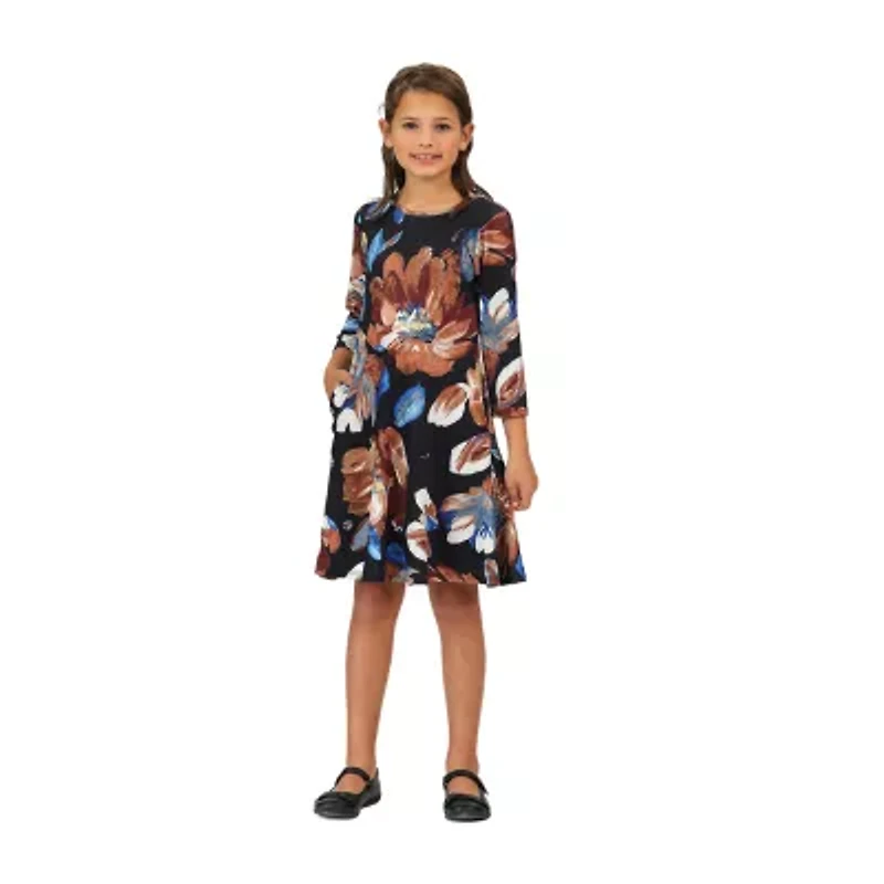 24sevenkid Big Kid Girls Elbow Sleeve Fit + Flare Dress