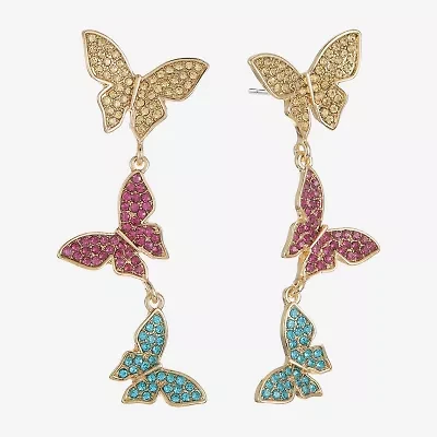 Bijoux Bar Gold Tone Womens Glass Butterfly Hypoallergenic Drop Earrings