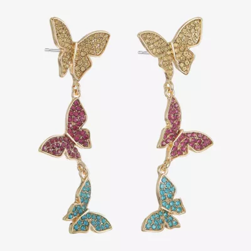 Bijoux Bar Gold Tone Womens Glass Butterfly Hypoallergenic Drop Earrings