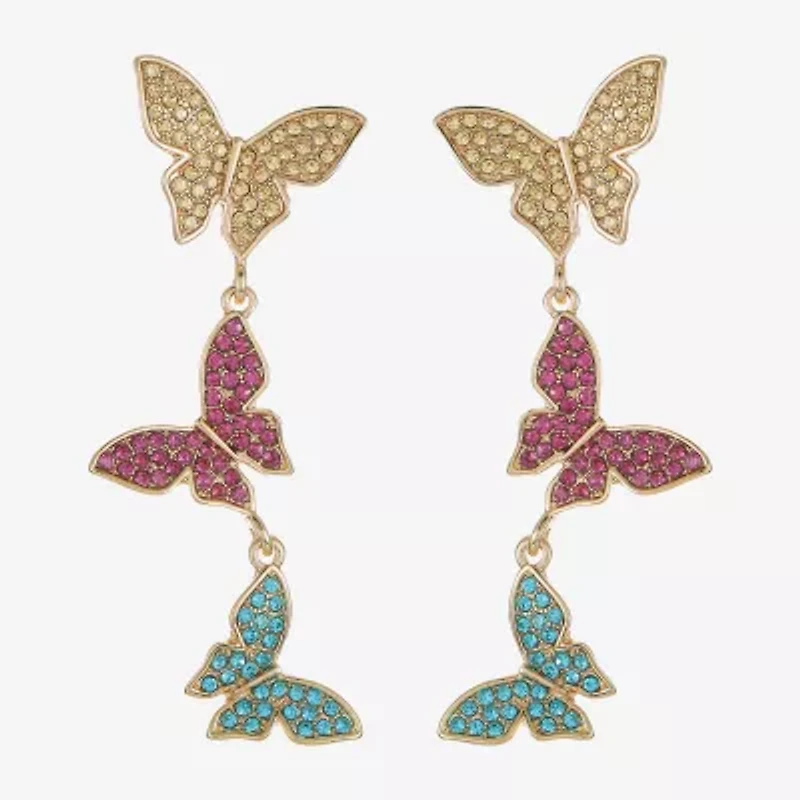Bijoux Bar Gold Tone Womens Glass Butterfly Hypoallergenic Drop Earrings