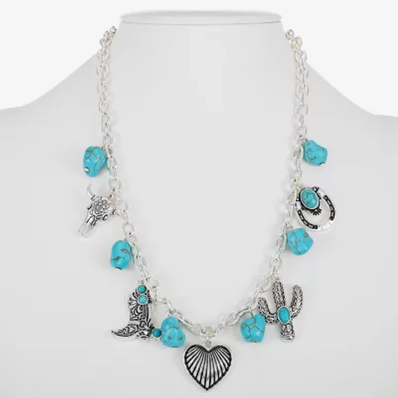 Bijoux Bar Silver Tone Western Womens Turquoise Heart 17 Inch Pendant Necklace