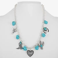 Bijoux Bar Silver Tone Western Womens Turquoise Heart 17 Inch Pendant Necklace