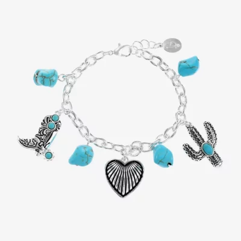 Bijoux Bar Western Womens Turquoise Heart Charm Bracelet