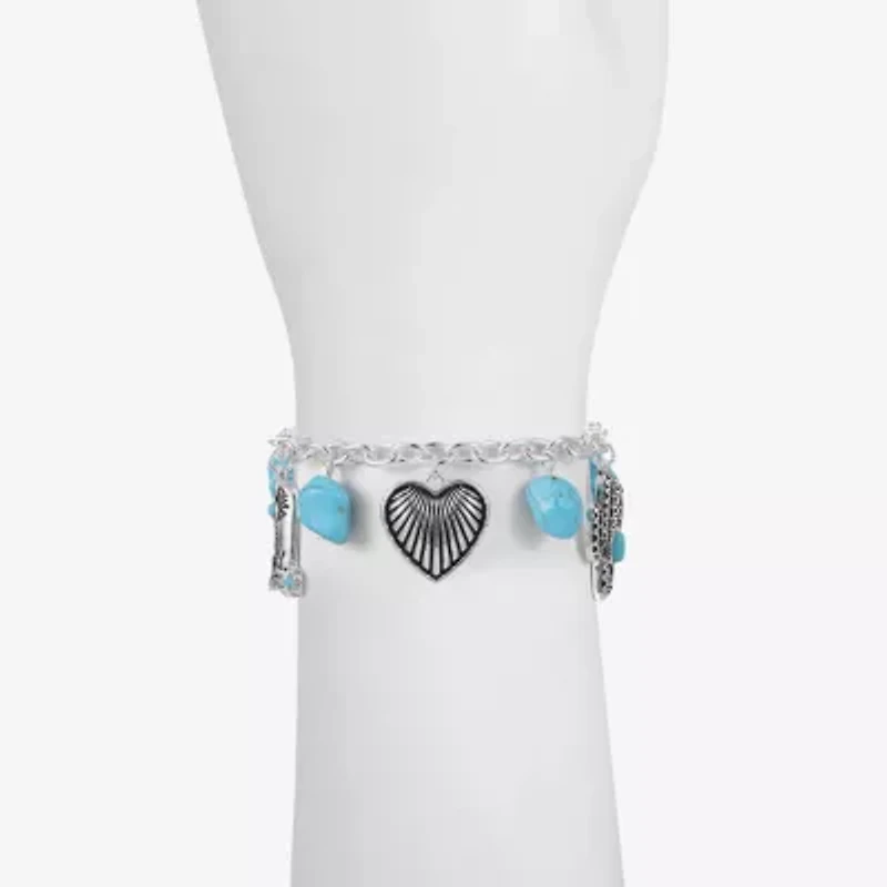 Bijoux Bar Western Womens Turquoise Heart Charm Bracelet