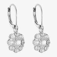 Monet Jewelry Timeless Silver Tone Womens Glass Simulated Pearl Flower Drop Earrings