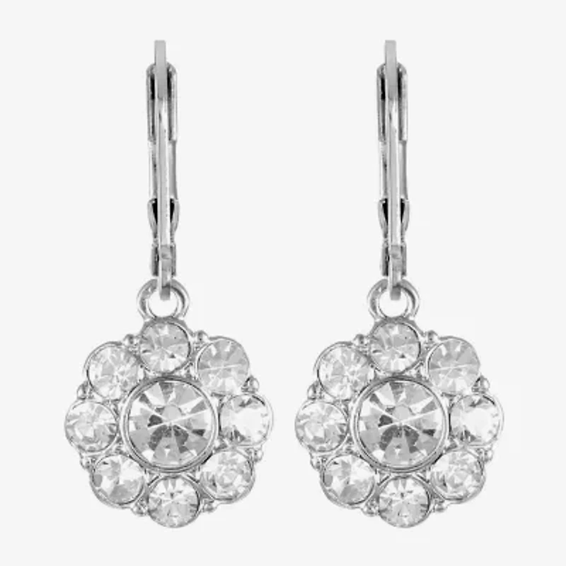 Monet Jewelry Timeless Silver Tone Womens Glass Simulated Pearl Flower Drop Earrings