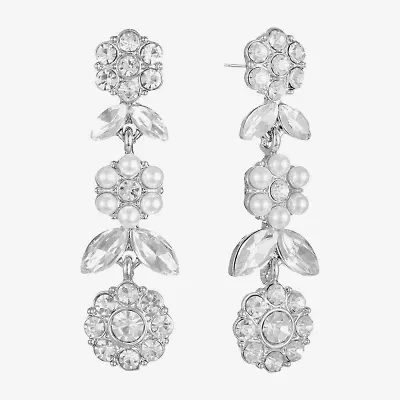 Monet Jewelry Timeless Silver Tone Womens Glass Simulated Pearl Flower Hypoallergenic Drop Earrings
