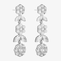 Monet Jewelry Timeless Silver Tone Womens Glass Simulated Pearl Flower Hypoallergenic Drop Earrings