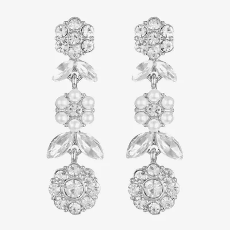 Monet Jewelry Timeless Silver Tone Womens Glass Simulated Pearl Flower Hypoallergenic Drop Earrings