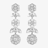 Monet Jewelry Timeless Silver Tone Womens Glass Simulated Pearl Flower Hypoallergenic Drop Earrings