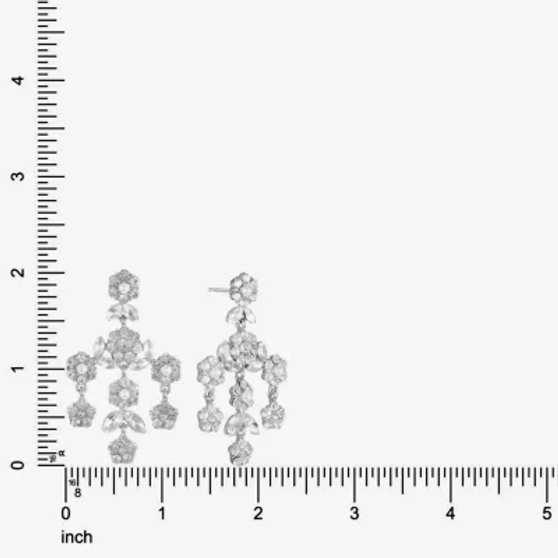 Monet Jewelry Timeless Silver Tone Womens Glass Simulated Pearl Flower Hypoallergenic Chandelier Earrings