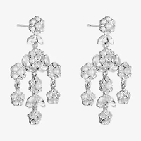 Monet Jewelry Timeless Silver Tone Womens Glass Simulated Pearl Flower Hypoallergenic Chandelier Earrings