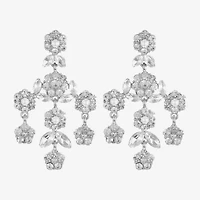 Monet Jewelry Timeless Silver Tone Womens Glass Simulated Pearl Flower Hypoallergenic Chandelier Earrings