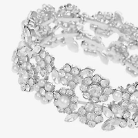 Monet Jewelry Timeless Silver Tone Womens Glass Simulated Pearl Flower Stretch Bracelet