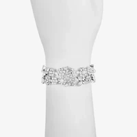 Monet Jewelry Timeless Silver Tone Womens Glass Simulated Pearl Flower Stretch Bracelet