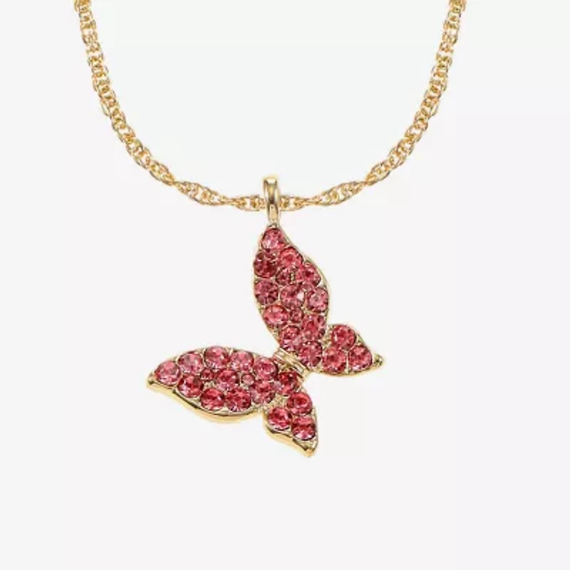 Monet Jewelry Gold Tone Womens Pink Glass Butterfly 17 Inch Pendant Necklace
