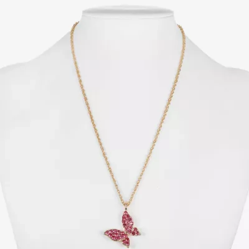 Monet Jewelry Gold Tone Womens Pink Glass Butterfly 17 Inch Pendant Necklace