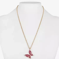Monet Jewelry Gold Tone Womens Pink Glass Butterfly 17 Inch Pendant Necklace