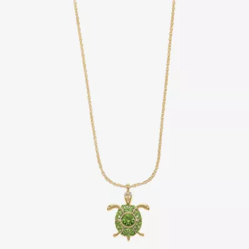 Monet Jewelry Gold Tone Turtle Womens Green Glass 17 Inch Pendant Necklace