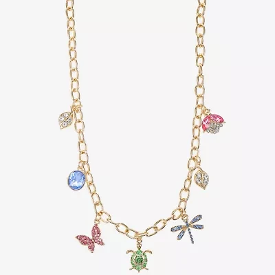 Monet Jewelry Gold Tone Turtle Dragonfly Ladybug Womens Multi Color 17 Inch Collar Necklace