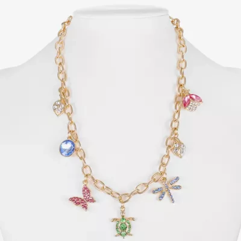 Monet Jewelry Gold Tone Turtle Dragonfly Ladybug Womens Multi Color 17 Inch Collar Necklace