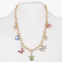 Monet Jewelry Gold Tone Turtle Dragonfly Ladybug Womens Multi Color 17 Inch Collar Necklace