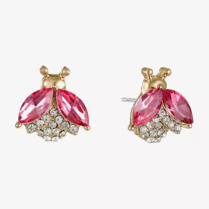 Monet Jewelry Gold Tone Ladybug Pink Glass 10mm Stud Earrings