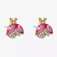 Monet Jewelry Gold Tone Ladybug Pink Glass 10mm Stud Earrings