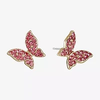 Monet Jewelry Gold Tone Pink Glass 13mm Butterfly Stud Earrings