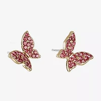 Monet Jewelry Gold Tone Pink Glass 13mm Butterfly Stud Earrings