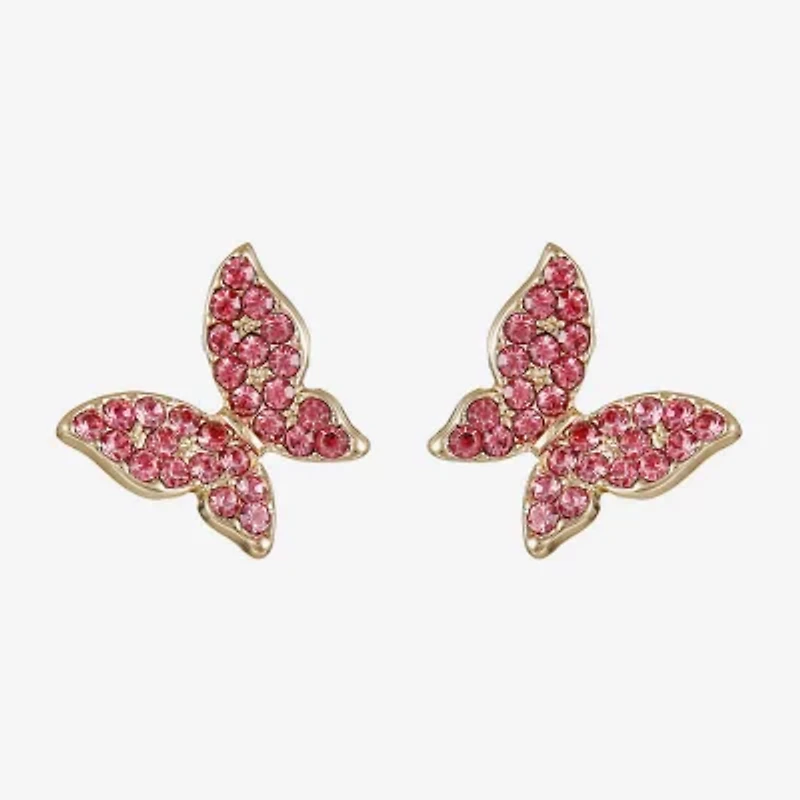 Monet Jewelry Gold Tone Pink Glass 13mm Butterfly Stud Earrings