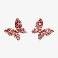 Monet Jewelry Gold Tone Pink Glass 13mm Butterfly Stud Earrings