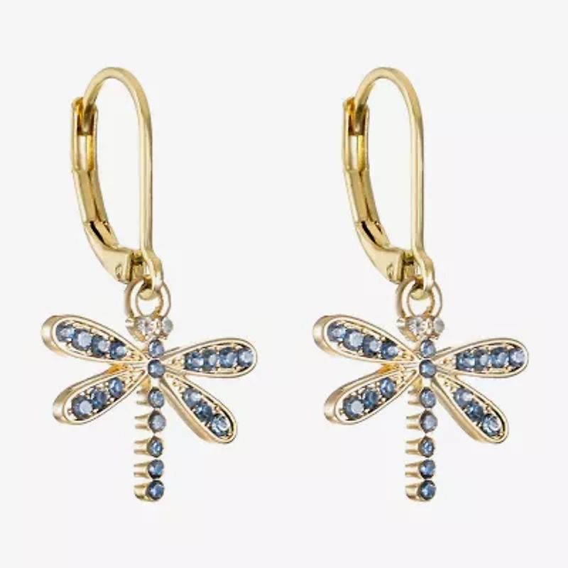 Monet Jewelry Gold Tone Dragonfly Womens Blue Glass Drop Earrings