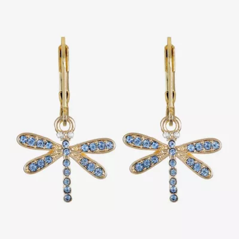 Monet Jewelry Gold Tone Dragonfly Womens Blue Glass Drop Earrings