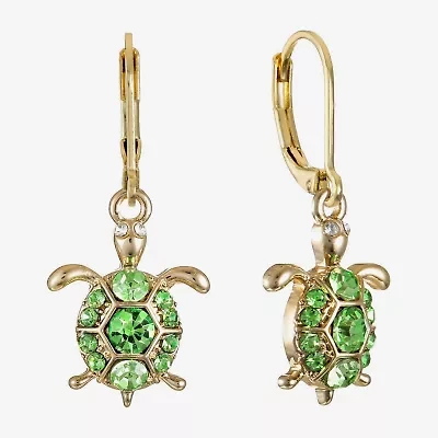 Monet Jewelry Gold Tone Turtle Womens Green Glass Drop Earrings