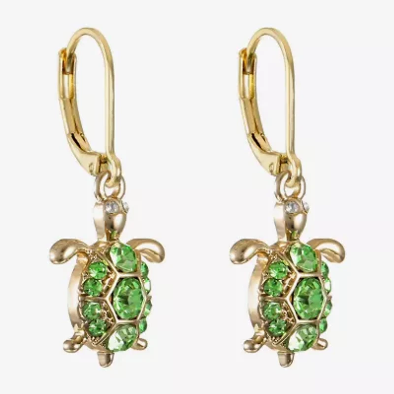Monet Jewelry Gold Tone Turtle Womens Green Glass Drop Earrings